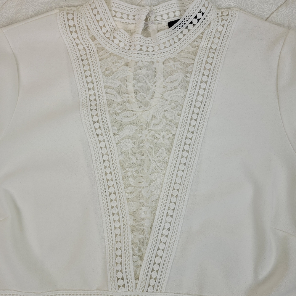 Scobe white deep v neck short sleeve top white lace peplum fairy coquette girl M - Picture 7 of 13